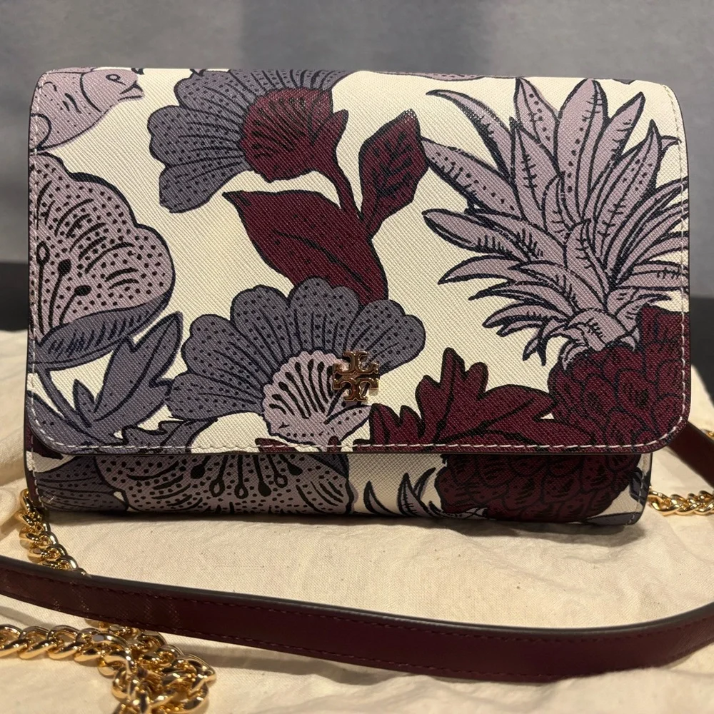 Authentic Tory Burch Leather Gold Chain Crossbody bag convertible wallet purse - Picture 2 of 13